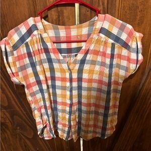 Women's Multicolor Plaid Button-Front Top